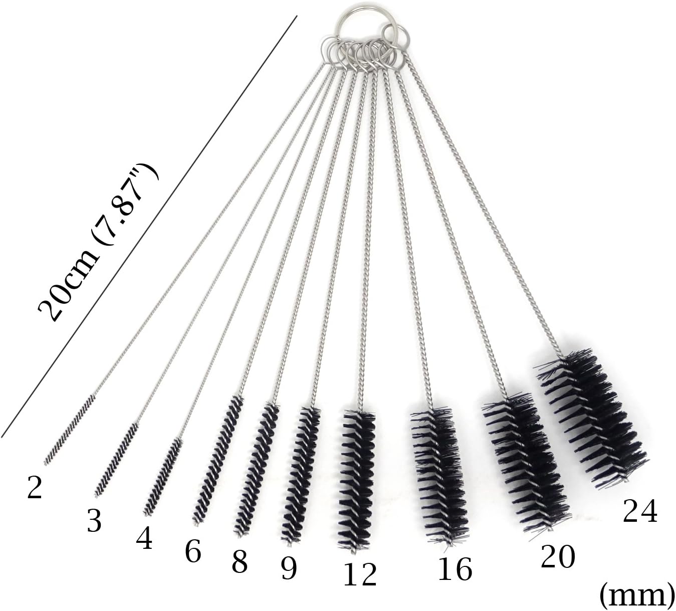 Honbay 10PCS 7.87Inch Nylon Tube Brush Set Cleaning Brush Set for Test Tube,Water Bottles, Drinking Straws, Eye Glasses, Keyboards, Jewelry Cleaning,etc