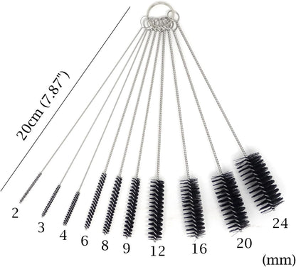 Honbay 10PCS 7.87Inch Nylon Tube Brush Set Cleaning Brush Set for Test Tube,Water Bottles, Drinking Straws, Eye Glasses, Keyboards, Jewelry Cleaning,etc