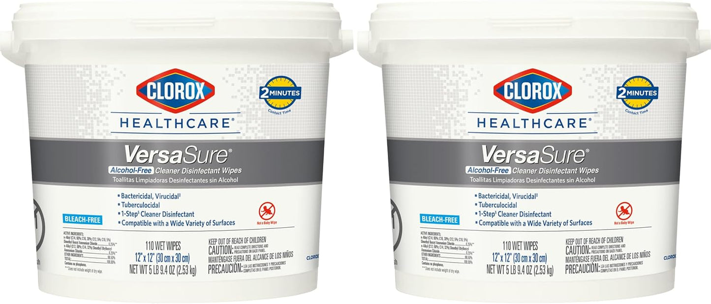 Clorox Healthcare VersaSure Cleaner Disinfectant Wipes, 12" x 12", 110 Count Bucket (Package May Vary)