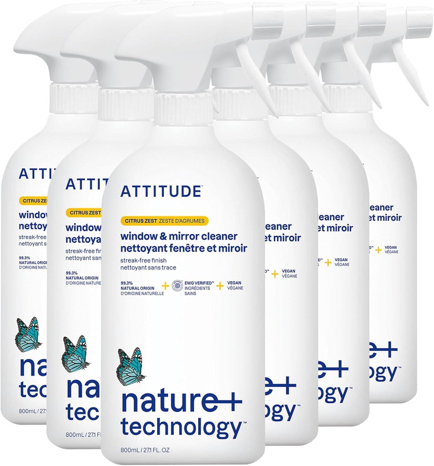 ATTITUDE Window and Mirror Cleaner, EWG Verified, Plant- and Mineral-Based Ingredients, Vegan and Cruelty-free Household Products, Citrus Zest, 27.1 Fl Oz