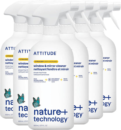 ATTITUDE Window and Mirror Cleaner, EWG Verified, Plant- and Mineral-Based Ingredients, Vegan and Cruelty-free Household Products, Citrus Zest, 27.1 Fl Oz