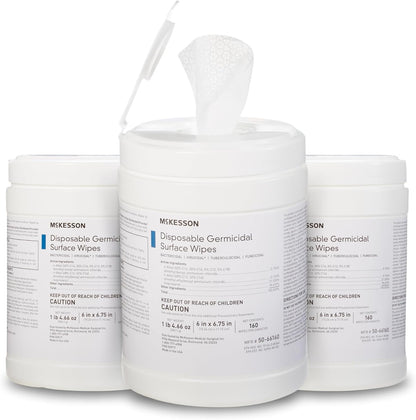 McKesson Germicidal Wipes [480 Count] Disinfecting Wipes, Alcohol Cleaning Disinfectant Wipes, Hospital Grade Multi-Surface Wipes, 160 Wipes, 3 Pack