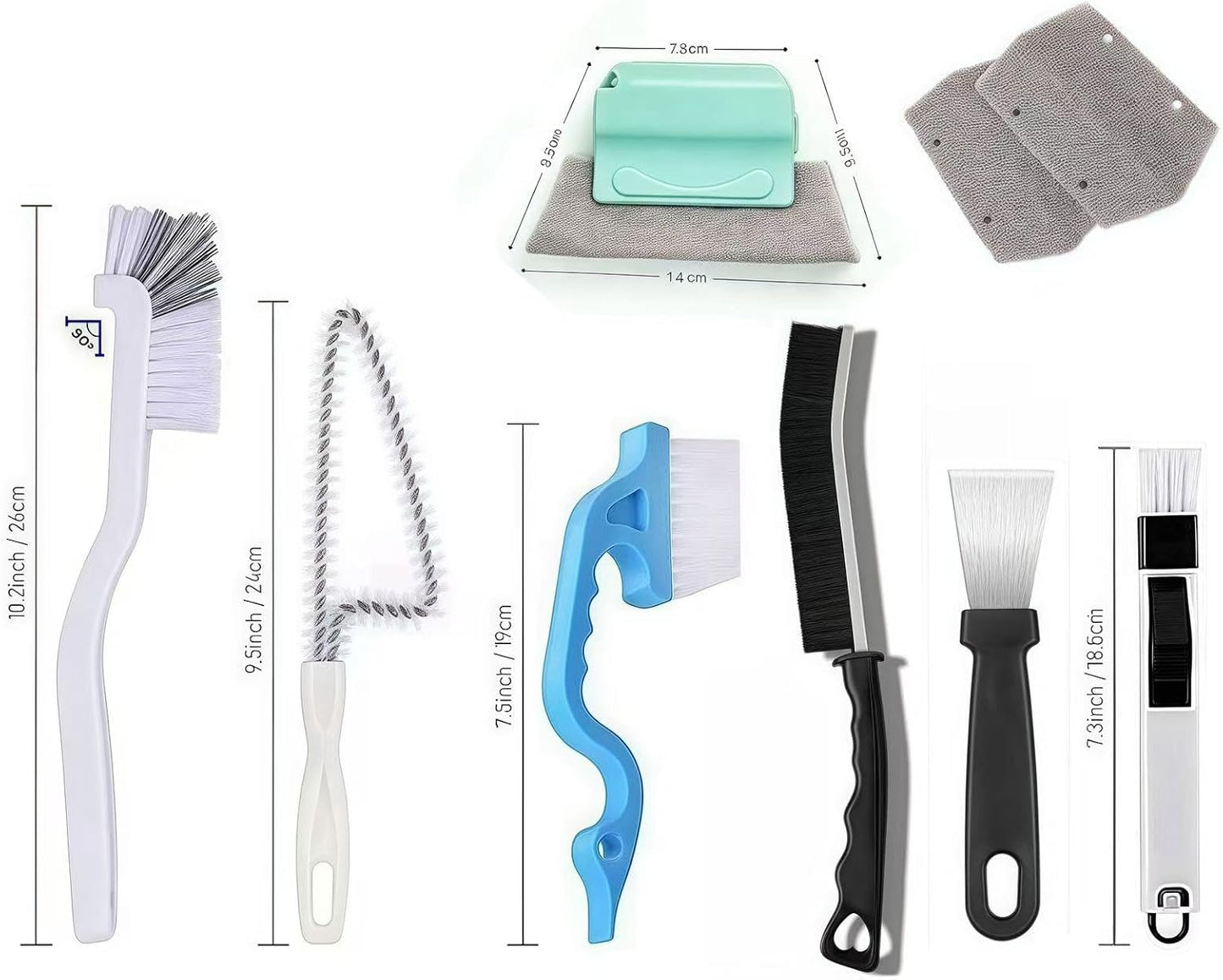 9Pieces Window and Sliding Door Track Detailing Cleaning Brushes Set, Window Blind Duster, 2-in-1 Windowsill Sweeper, Hand-held Groove Gap Cleaning Tools, Tile Lines Brush, Straw Cleaner Brush