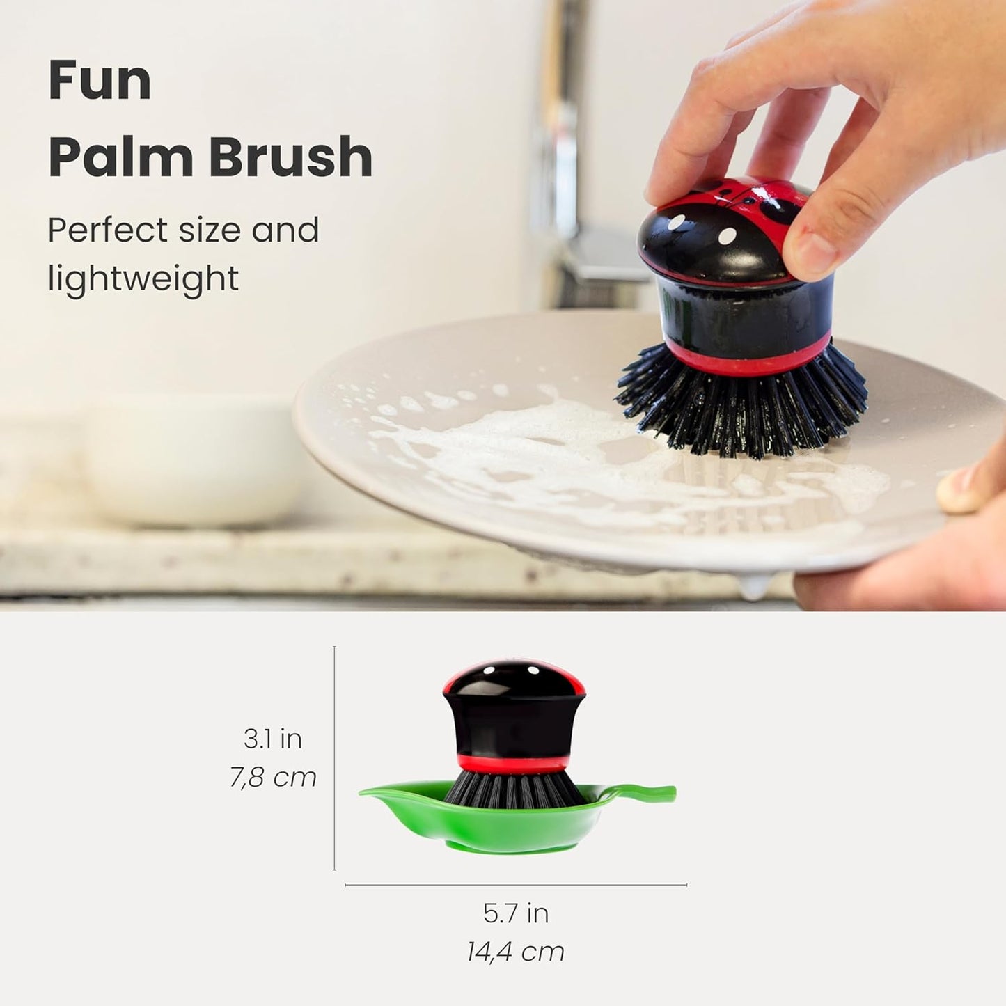 Vigar Flower Palm Dish Scrub Brush with Holder, Perfect Kitchen Brushes for Dishes, Sink Brush and Cleaning Brushes for Household Use, Pink, Green