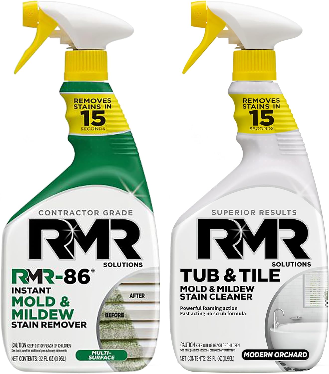 RMR Mold Stain Eraser Max Pack – No-Scrub Tub & Tile Cleaner + Instant Mold & Mildew Stain Remover Spray, Indoor/Outdoor Bathroom, Shower, Siding, & Deck Cleaning Kit, 2–32 Oz Bottles