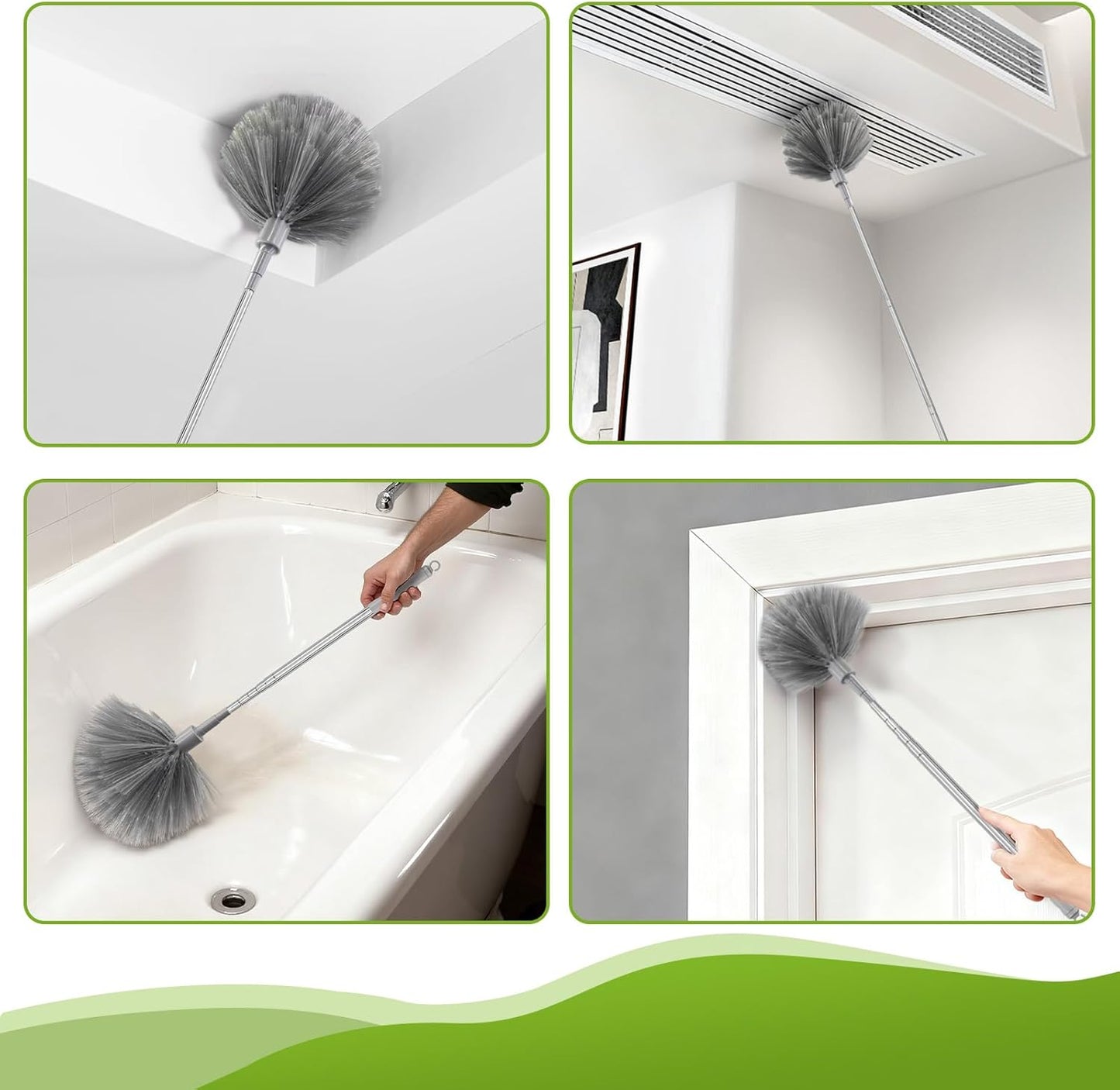 100-inch Duster with Extension Pole, 9-in-1 Cobweb Duster Kit Includes Spider Web Brush & Flat Gap Cleaner for High Ceiling, Fan, Under Appliances, Car, Home Deep Cleaning