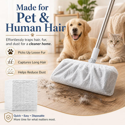 RAINFLOW Disposable Broom Cover Dust Wipes - 100PC Non-Woven Floor Cleaning Covers with Double Elastic Fit for Pet Hair Removal Broom, Sweep Mop, Household Cleaning Tools