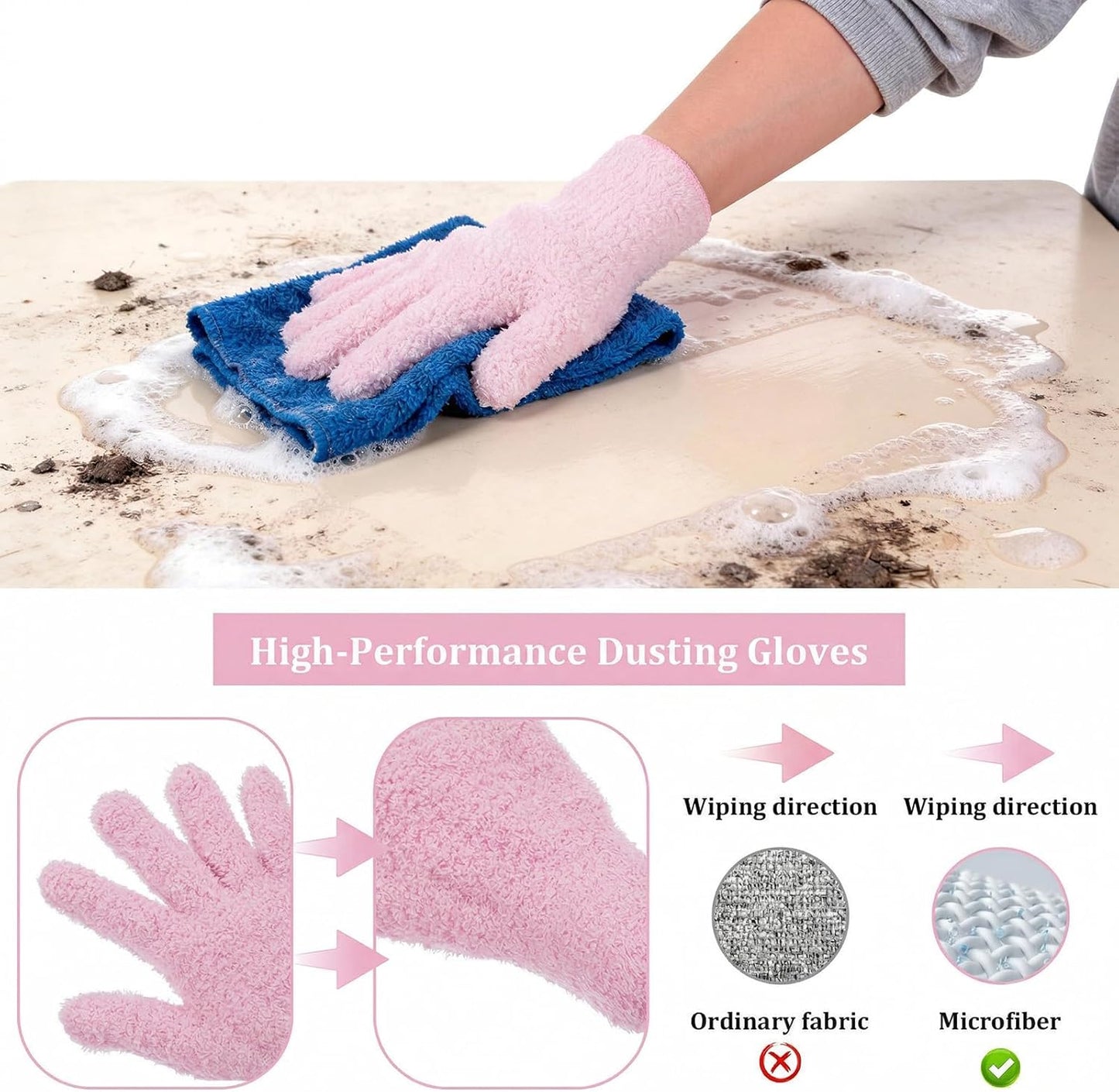 Abeillo Microfiber Gloves for Plants Dusting Cleaning, Reusable Washable Cleaning Gloves Mittens House Cars Blinds Dusting