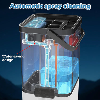 Midyb Mop and Bucket Set, 2026 Upgraded Flat Mop and Bucket System with 2 Pads, Mop Bucket with Wringer Set, Spray Cleaning, Auto Dirty Water Separation Keep Water Fresh, Mops for Floor Cleaning