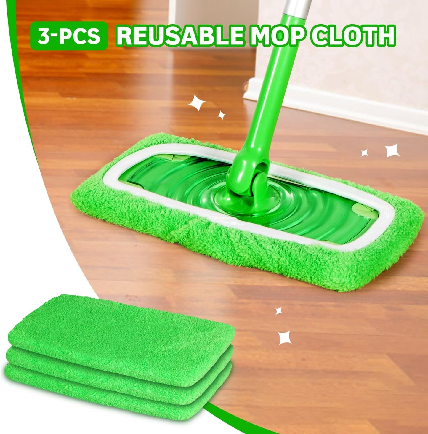 6 Pack Reusable Microfiber Mop Pads Compatible with Swiffer Sweeper, Dry Sweeping Cloths & Wet Mopping Cloths, Washable Mop Pads for Surface/Hardwood Floor Cleaning