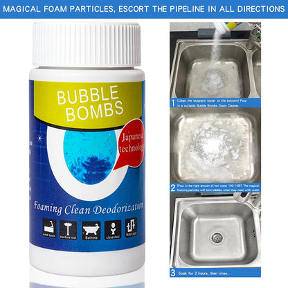 2 Pcs Powerful Magic Bubble Bombs Drain Cleaner - Fast Foaming Pipe Cleaner Powder Dredge Agent for Kitchen Toilet Pipeline Quick Cleaning Tool