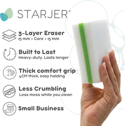 Eraser Melamine sponge 3-Layer magic sponge Cleaning Block Flip and Reuse, 4X More Durable Wall Cleaner for Painted Walls Shower Glass boat Skirting car sneaker Stain Remover White Shoe Cleaner,6 Pack