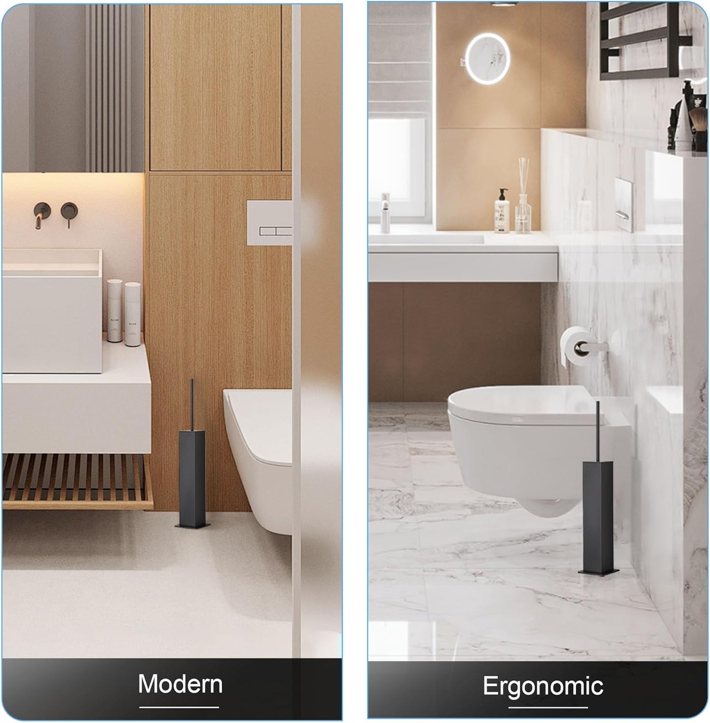 BVL Toilet Brush and Holder Set Brushed Nickel Stainless Steel 304 Square Freestanding Toilet Brush for Bathroom