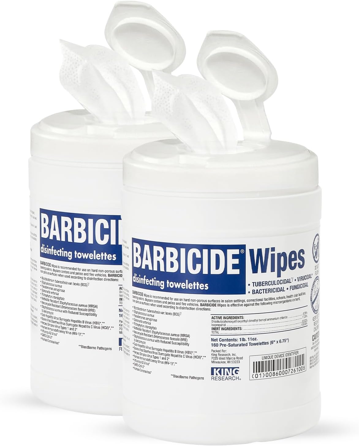 BARBICIDE Professional Disinfecting Wipes - 2 Pack (160 Count Each) – 2-Minute Hospital-Grade Kill Time, EPA-Registered Surface Wipes – Bactericidal, Virucidal & Tuberculocidal