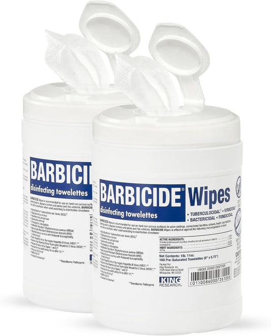 BARBICIDE Professional Disinfecting Wipes - 2 Pack (160 Count Each) – 2-Minute Hospital-Grade Kill Time, EPA-Registered Surface Wipes – Bactericidal, Virucidal & Tuberculocidal