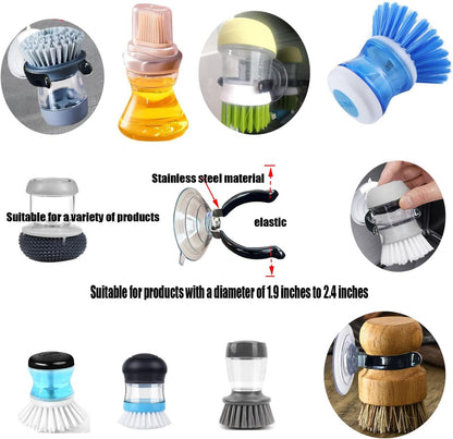 Soap Dispensing Palm Brush Holder Dish Brush Holder for Kitchen Brush Dish Brush With Soap Dispenser Pot Black Sink Stand Organizer (Open)