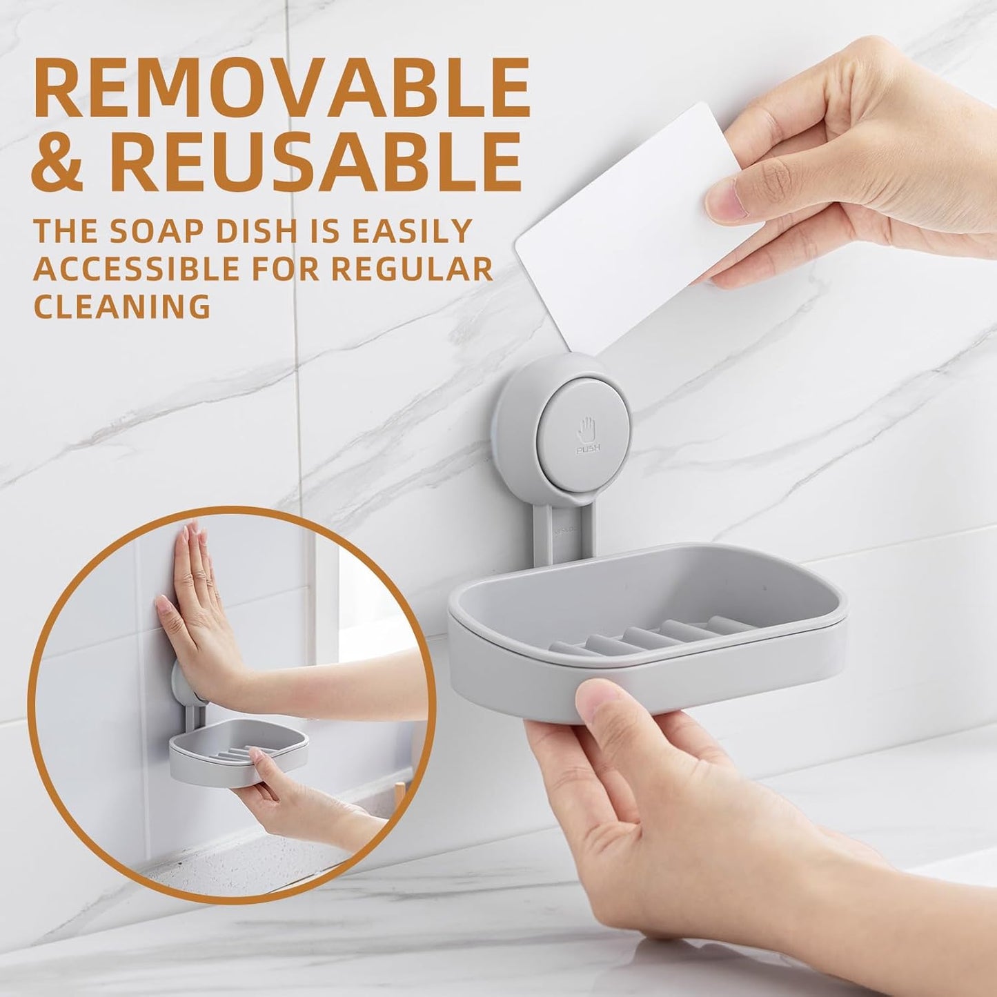 LEVERLOC Soap Holder Shower with Hooks, Bar Suction Cup Soap Dish Tray for Wall, Rust-Proof Stainless Steel Sponge Caddy for Bathroom Accessories Organizer Bathtub Kitchen Sink, Black