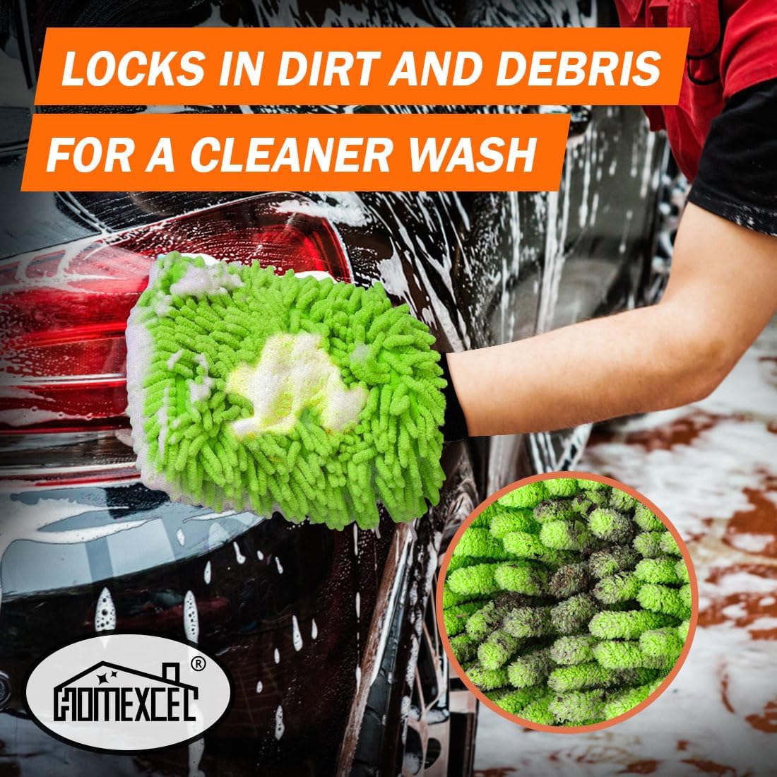 HOMEXCEL Car Wash Mitt, 2PK Chenille Microfiber Wash Mitt, Scratch-Free & Lint-Free, Rich Foam, Highly Absorbent, Double Sided, Perfect for Car Washing and Detailing, 10.2" x 6.7 ", Grey