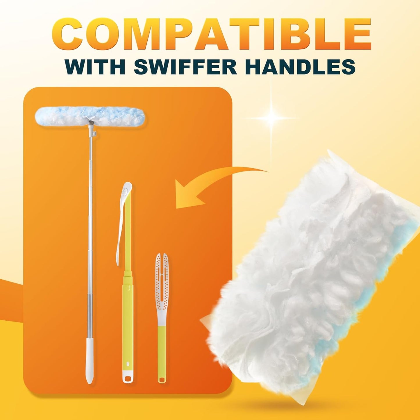 JOYMOOP Scented Telescopic Duster kit, 3FT Extendable Handle (Yellow) + 24 Yellow Refills for Swiffer Feather Duster,Easy Cleaning for Ceilings, Ceiling Fans, Blinds, Vents & Shelves