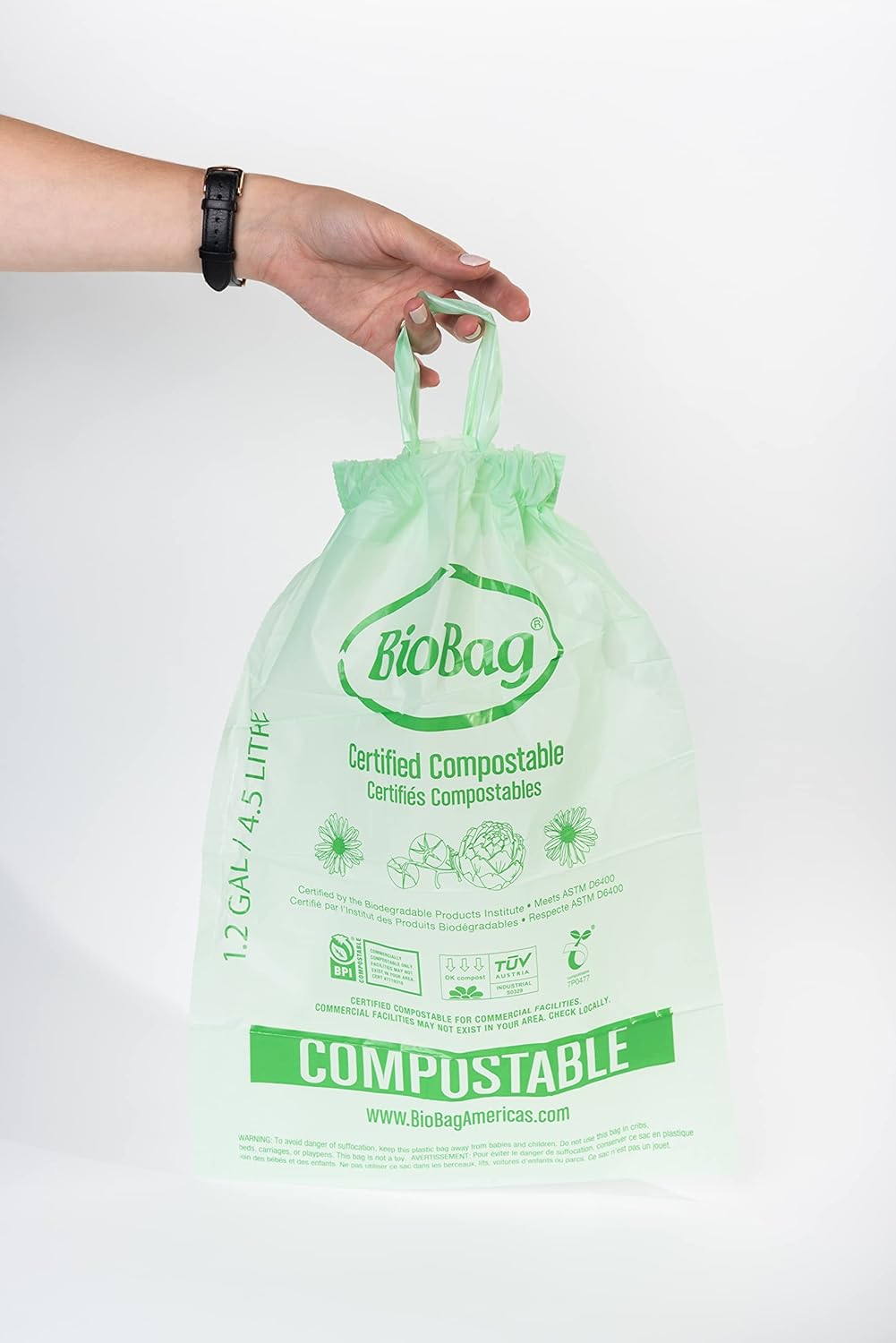 3 Gallon Compostable Food Scrap Bags by BioBag, 100 Count, BPI Certified, Meets ASTM D6400 Standards, Made in USA, Kitchen Trash Bin Liners