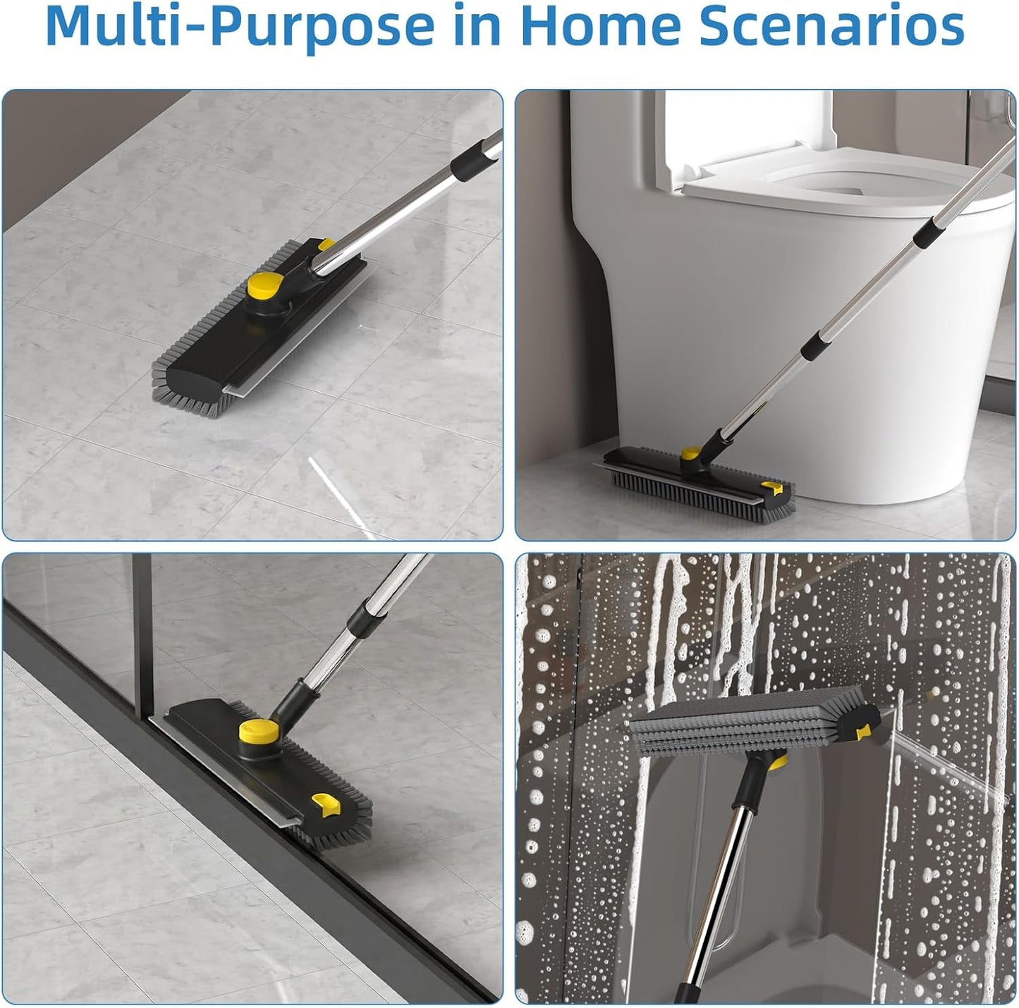 Scrub Brush with Long Handle, Floor Scrub Brush Squeegee Broom for Cleaning, 3 in 1 Shower Scrubber Floor Broom Squeegee for Concrete Tile Wall Deck Patio White