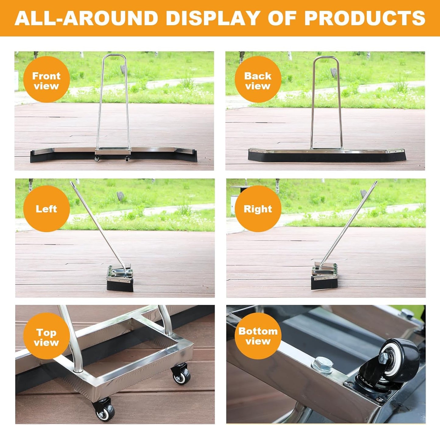 4.5FT Sport Tennis Court Squeegee Floor Squeegee Heavy Duty Commercial Squeegee for Floors with 2PCs EVA Foam Blade- Stainless Steel Silver