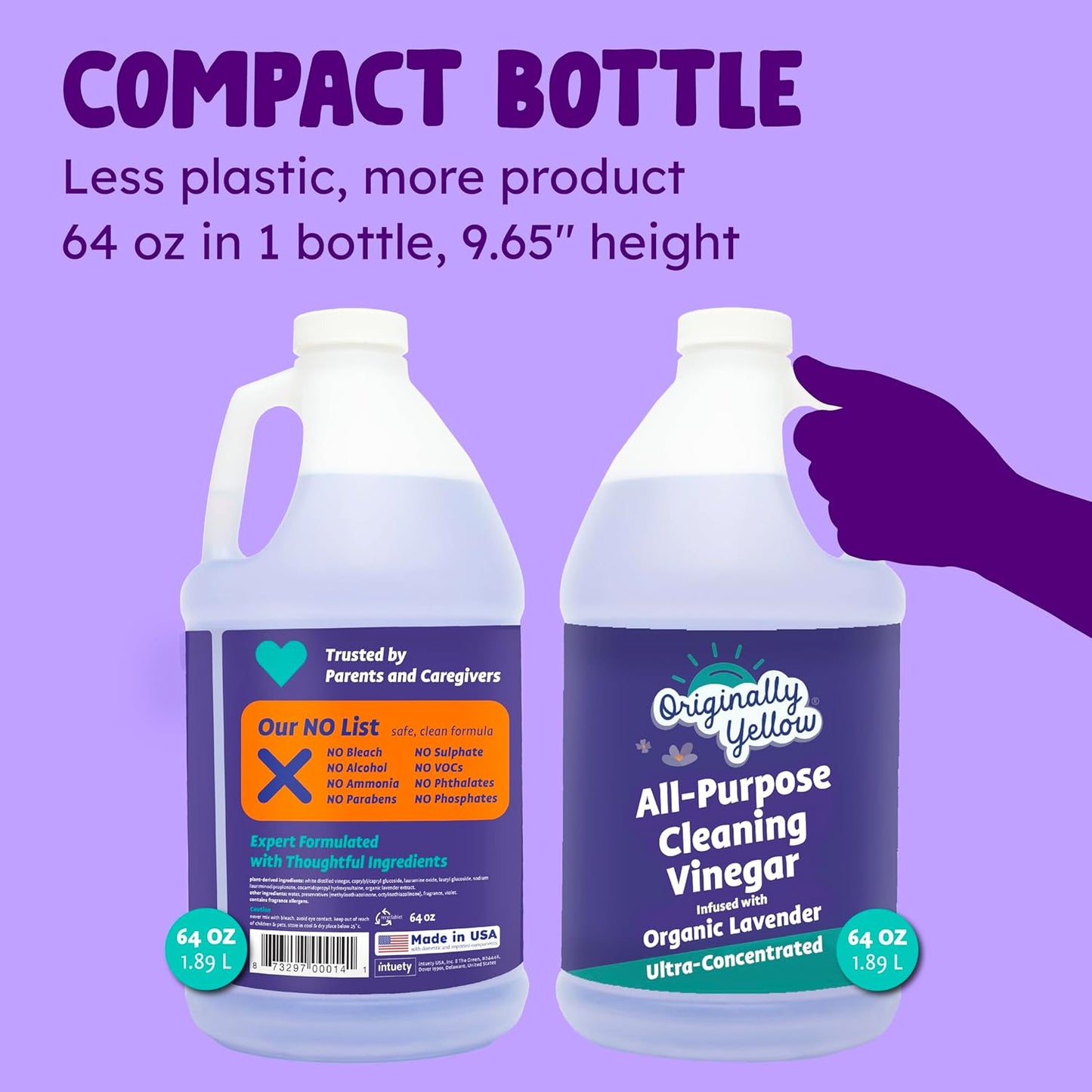 Originally Yellow Lavender White Vinegar For Cleaning Purpose | USA Made All Purpose Cleaner | Use as Glass, Kitchen & Floor Cleaner | Plant Derived Cleaning Vinegar 1 Gallon in 2 pack | 128 Oz