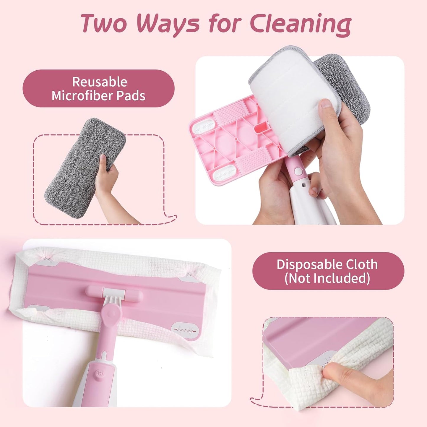 Hilsoeet Kids Spray Mop Pink, Real Working Water-Spraying Toy, Montessori Mini Mop with 2 Microfiber Washable Pads, Toddler Cleaning Set for Floor, Christmas Birthday Gifts for Age 3 4 5 6 7 8