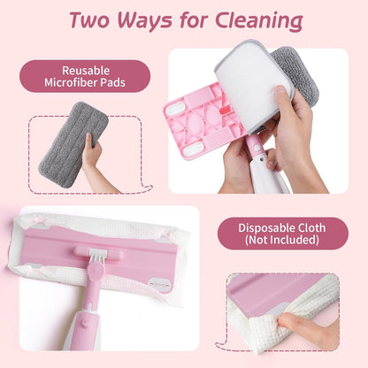 Hilsoeet Kids Spray Mop Pink, Real Working Water-Spraying Toy, Montessori Mini Mop with 2 Microfiber Washable Pads, Toddler Cleaning Set for Floor, Christmas Birthday Gifts for Age 3 4 5 6 7 8