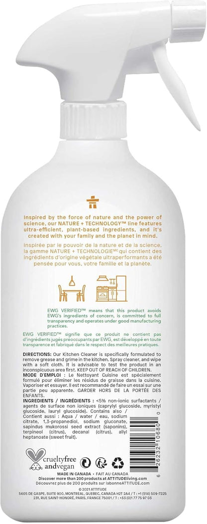 ATTITUDE Kitchen Cleaner Spray, EWG Verified, Degreaser Spray to Cut Grease & Grime, Plant-Based & Vegan, Citrus Zest Scent, 27.1 Fl Oz