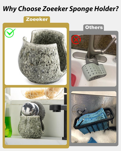 Zoeeker Sponge Holder for Kitchen Sink, Ceramic Dish Sponge Dish Rack Scrubby Caddy Kitchen Organizer Cute Sink Caddy Organizer, Farmhouse Decor, Speckled Glaze