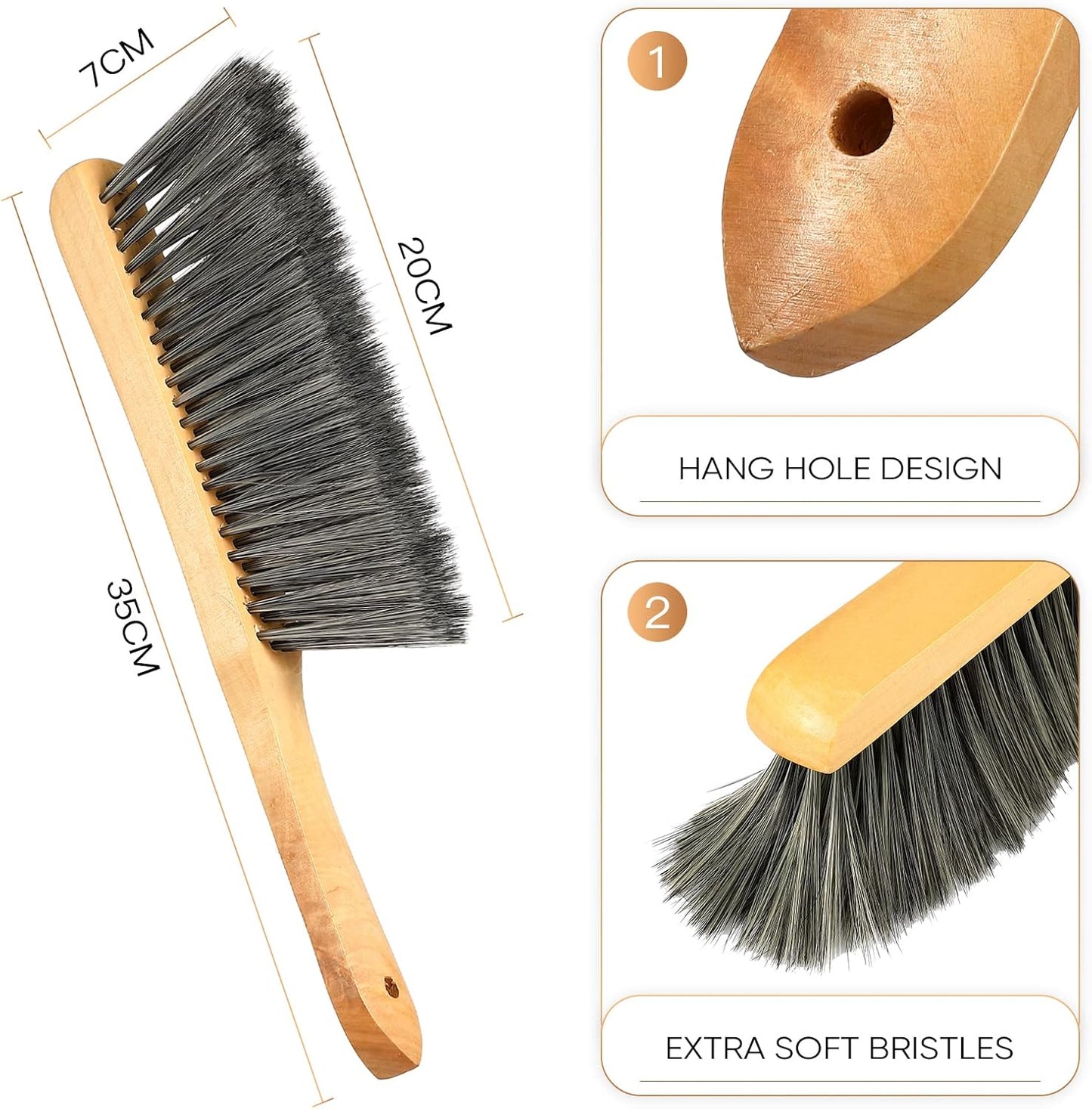 Patelai 2 Pieces Wooden Bench Brushes Fireplace Brush Natural Fiber Bench Soft Bristles Long Wood Handle Dust for Hearth Tidy Car Home Workshop Woodworking(Gray)