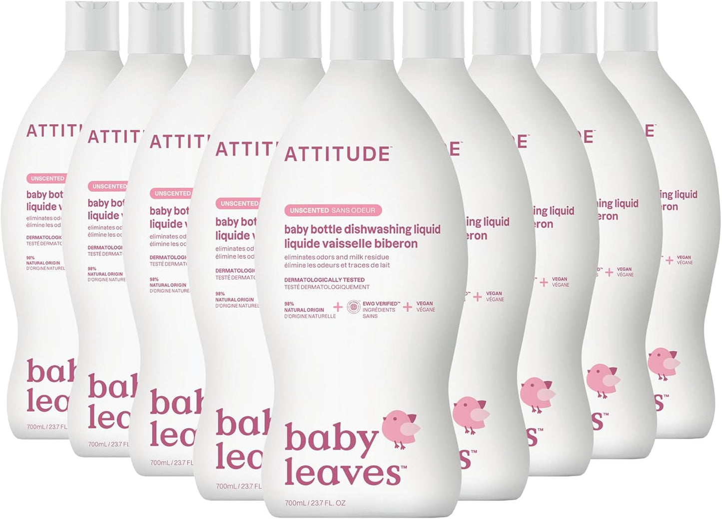 ATTITUDE Baby Bottle & Dish Soap, EWG Verified Bottle Cleaner, Fragrance Free & Dye Free, Removes Milk Residue & Grease, Vegan, Bulk Refill, Unscented, 67.6 Fl Oz (Pack of 4)