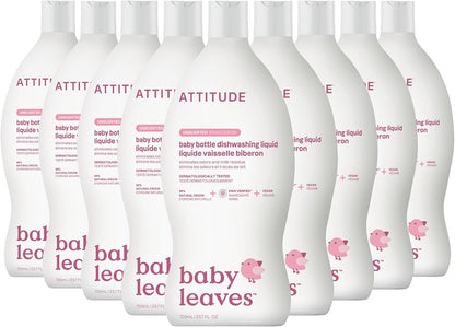ATTITUDE Baby Bottle & Dish Soap, EWG Verified Bottle Cleaner, Fragrance Free & Dye Free, Removes Milk Residue & Grease, Vegan, Bulk Refill, Unscented, 67.6 Fl Oz (Pack of 4)