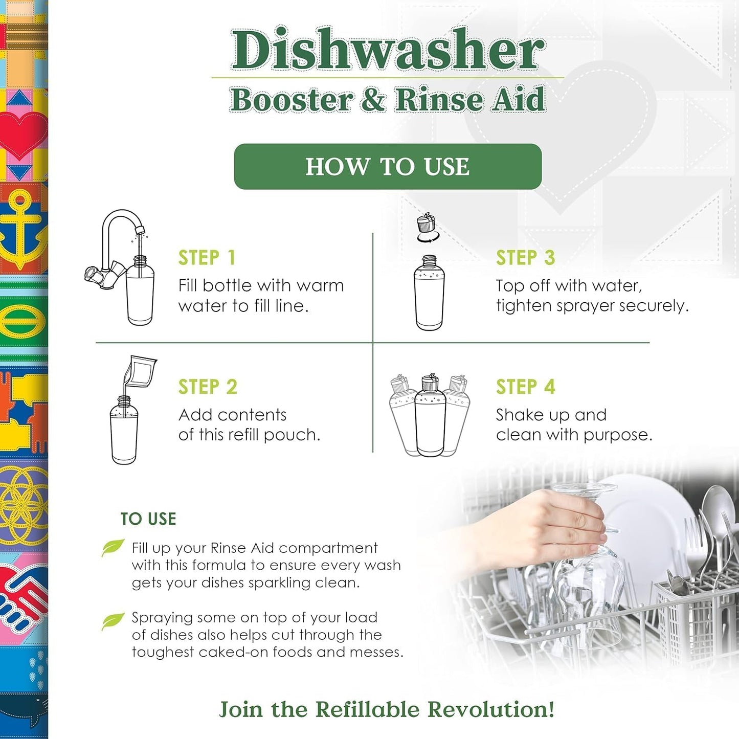 Truly Free Natural Dishwasher Booster & Rinse Aid - Non-Toxic Dishwashing Aid Formula, Removes Residue & Tough Dish Stains, Water Spot Remover - Pack of 3