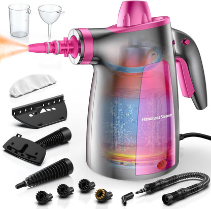 Steam Cleaner, Pressurized Handheld 13pcs Multi-Purpose Natural Deep Cleaning Steamer, Portable Steamer for Cleaning Home, Grout, Kitchen, Car, Window, Upholstery, Bathroom and Clothes, Gray