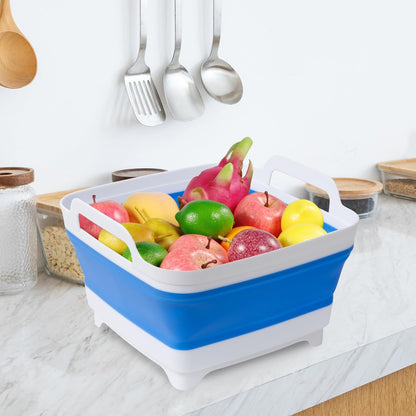 2 Pack Dishpan for Washing Dishes, 2.4Gal/9L Wash Basin with Draining Plug Carry Handles, Collapsible Bucket for Cleaning, Portable Sink, Foldable Plastic Tub