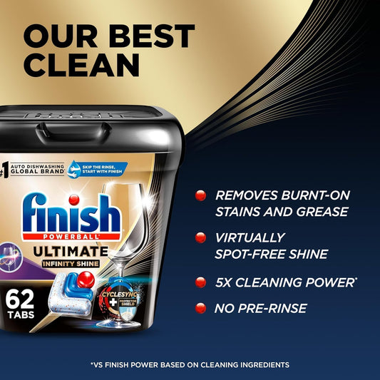 Finish Ultimate Quantum Deep Clean Bundle - Ultimate Dishwasher Detergent Pods (62ct), Jet Dry Rinse Aid (23oz) for Residue & Hard Water, Dishwasher Cleaner (8.45oz) For Grease & Limescale