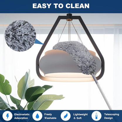 100 Inch Retractable Gap Dust Cleaner Cleaning Tools & Microfiber Feather Duster Washable and Retractable Duster Brush for Cleaning Under Appliances Furniture Ceiling Fan Dust and Cobweb Cleaner