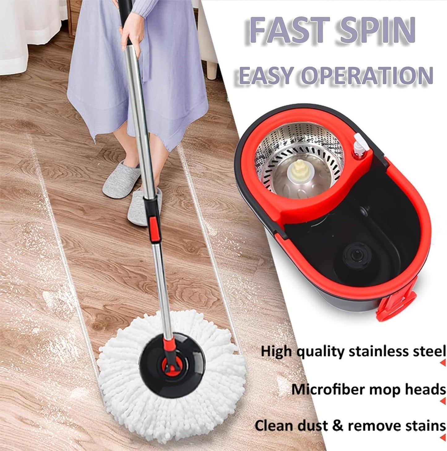 360° Spin Mop and Bucket System with Wringer - Includes 3 Microfiber Mop Refills & 50" Extended Handle for Floor Cleaning, Easy Squeeze, Efficient Home Cleaning Tool (Green)