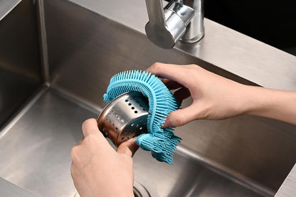 Fox Run Silicone Dish Scrubbers, Set of 6 Multi-Purpose Reusable Cleaning Brushes, Safe for Non-Stick, Blue, Cyan, and Light Purple