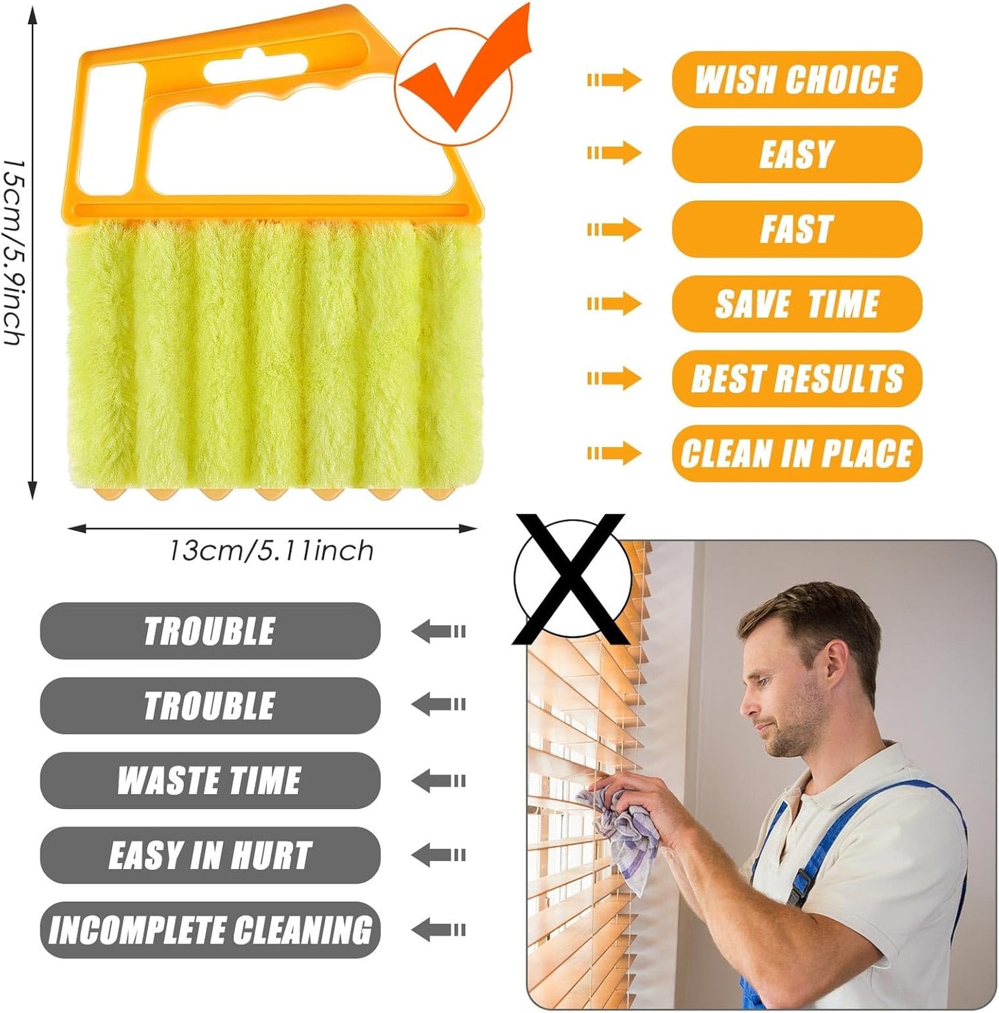 Geiserailie 1 Pcs Window Venetian Blind Cleaner Duster Tool Washable 7 Fingers Dusting Cleaner and Air Vent Shutter Brush Blinds Air Conditioner Fan Duster Dirt Housekeeping Tool (Orange)