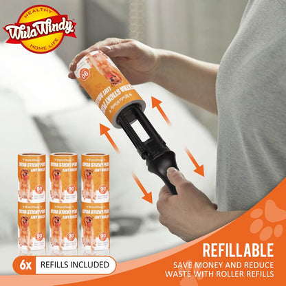 WulaWindy Lint Roller for Pet Hair, Extra Sticky Lint Rollers Pet Hair Remover for Clothes, Work Great on Pet Hair Value Pack (4 Pack)