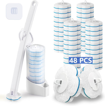Disposable Toilet Brush， 2 Pack Toilet Wand and Holder with 54 Cleaner Refills Disposable Toilet Cleaning System Cleaner Pads for Toilet Bowl，Bathroom Cleaning，Sink，Bathtub - White
