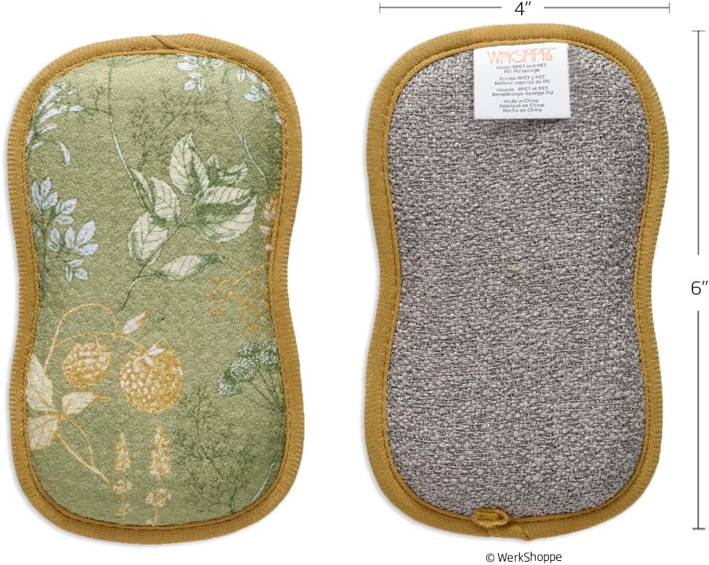Kitchen Herbs Scrubby Sponges – 4 Pack Non-Scratch Dish Cloths, Ultra Absorbent Waffle Weave Cleaning Towels, Reusable & Machine Washable, 3.94" x 6.3