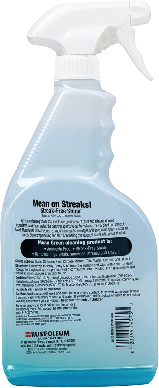 Mean Green Glass Cleaner Spray, Fresh Scent, 24 oz – Streak-Free Shine, Ammonia-Free, Windows, Mirrors, Glass & Chrome Surfaces