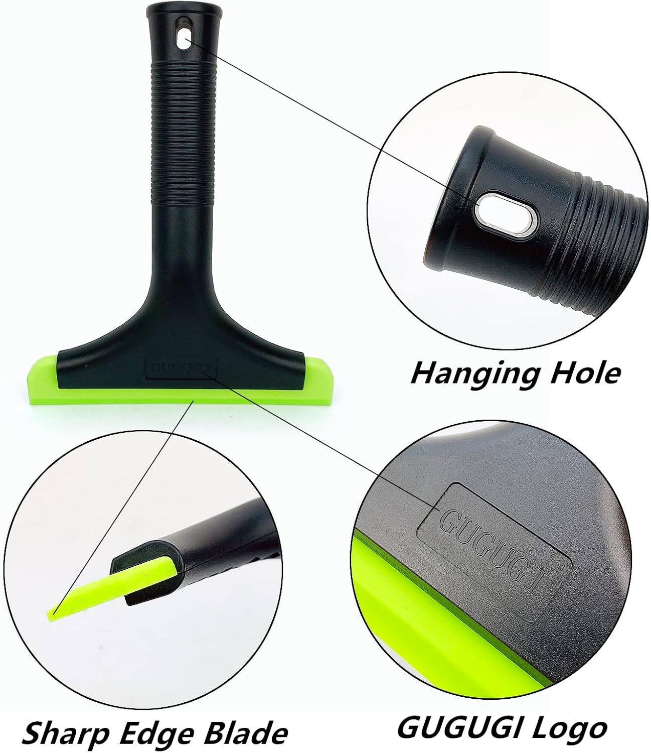 Super Flexible Silicone Squeegee, Auto Water Blade, Water Wiper, Shower Squeegee, 5.9'' Blade and 7.5'' Long Handle, for Car Windshield, Window, Mirror, Glass Door, Grey Black