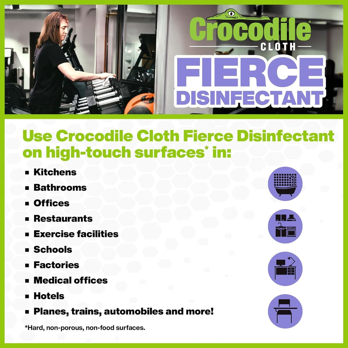 Crocodile Cloth Fierce Disinfectant Wipes - 480 Count (12 Packs of 40 Count) 15" x 10" Multi-Surface Disinfecting Cleaning Cloths For Kitchens, Bathrooms, Offices & Schools