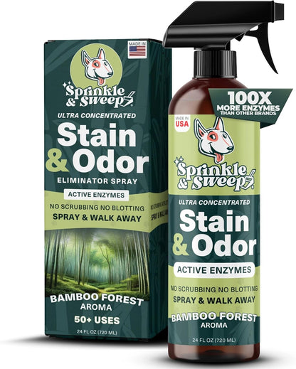 Sprinkle & Sweep: Pet Stain & Odor Enzyme Spray - 24oz - No Scrubbing Concentrated Formula, Dog & Cat Urine & Mess Destroyer, Carpet Spot Cleaning