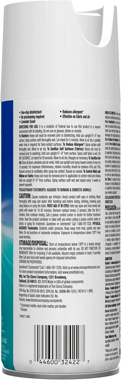 Clorox Fabric Sanitizer Aerosol Spray, Lavender Scent 14 Ounces
